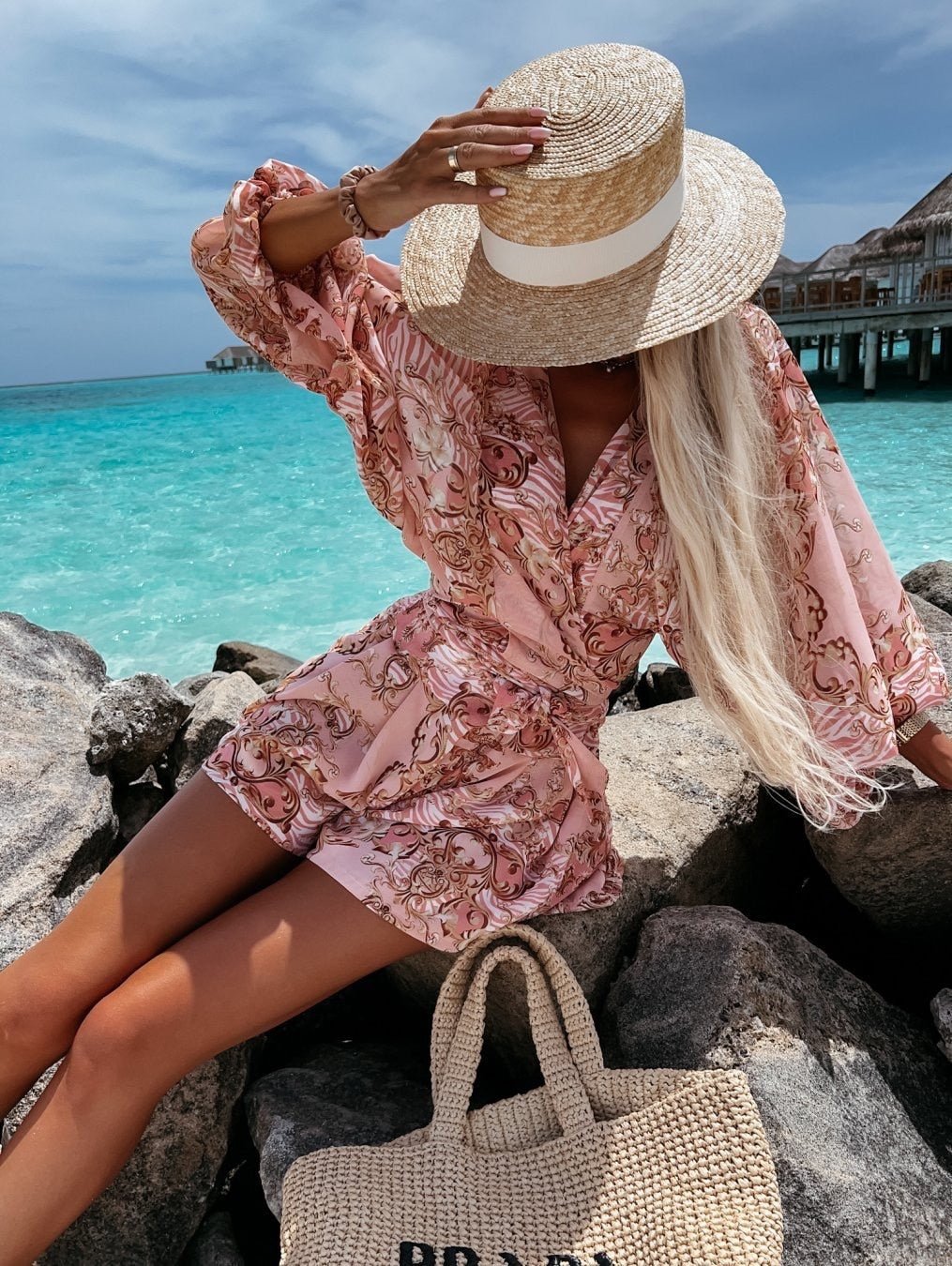 Tropical Print Romper | Wrap-Style Top | Elastic Waist Shorts