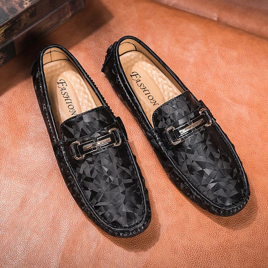 Geometric Leather Loafers | Slip-On Dress Shoe | Textured Finish