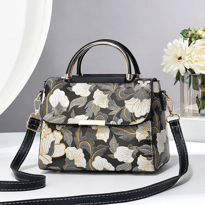 Floral Embroidered Satchel Bag | Dual Handle Design | Crossbody Style
