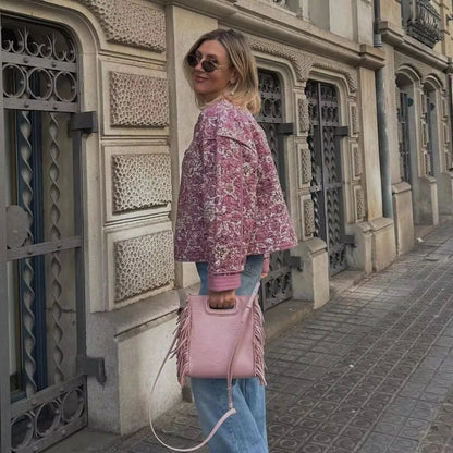 Floral Quilted Jacket | Soft Pink Tones | Lightweight Layering | Casual Chic