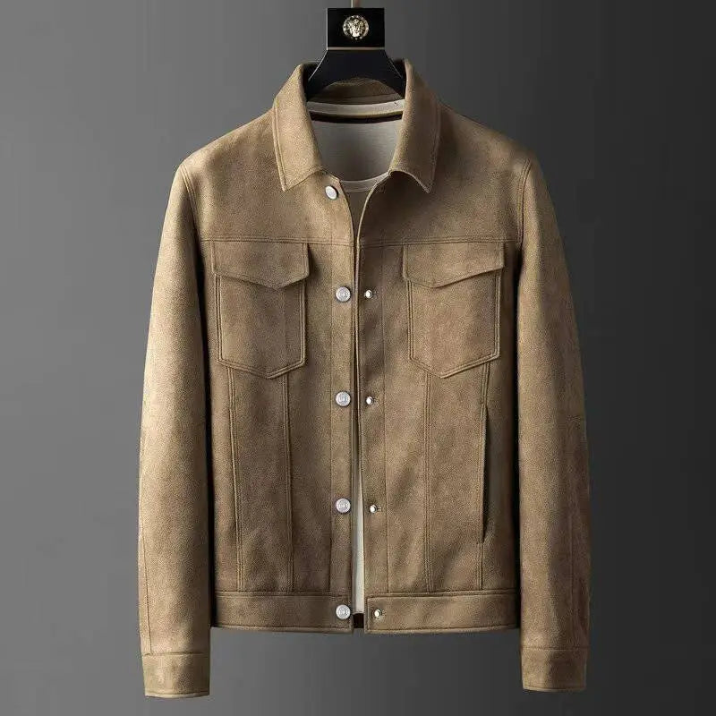 Men’s Suede-Look Trucker Jacket | Lightweight Snap Front | Transitional Outerwear Canada