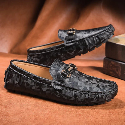 Geometric Leather Loafers | Slip-On Dress Shoe | Textured Finish