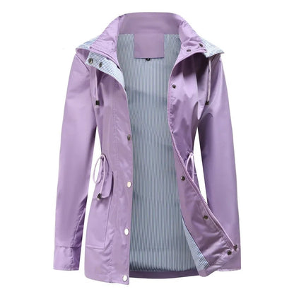 Women's Hooded Rain Jacket | Lightweight Waterproof Shell with Drawstring Waist | Windbreaker for Transitional Weather