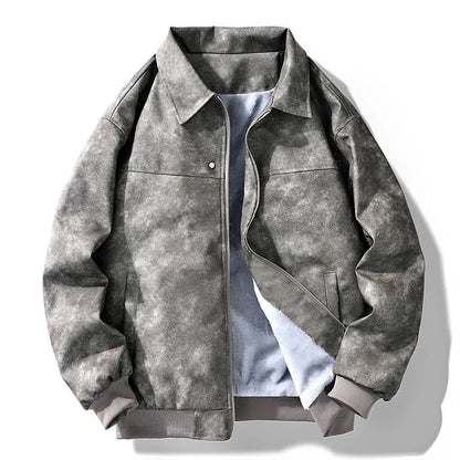 Men's Faux Suede Bomber Jacket | Relaxed Fit Streetwear Layer | Soft Lined Zip-Up