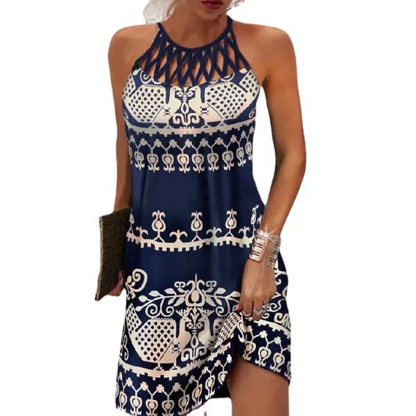 Tribal Print Sleeveless Dress | Strappy Neckline | Easy A-Line Fit