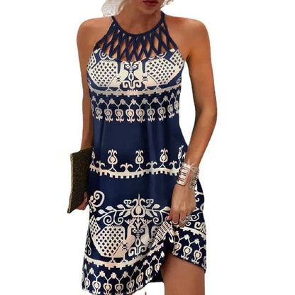 Tribal Print Sleeveless Dress | Strappy Neckline | Easy A-Line Fit