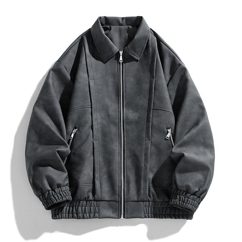 Men’s Faux Suede Zip Jacket | Elastic Hem | Lightweight Streetwear Layer
