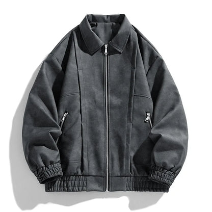Men’s Faux Suede Zip Jacket | Elastic Hem | Lightweight Streetwear Layer