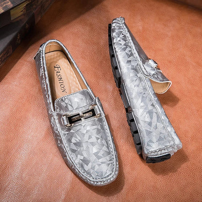 Geometric Leather Loafers | Slip-On Dress Shoe | Textured Finish