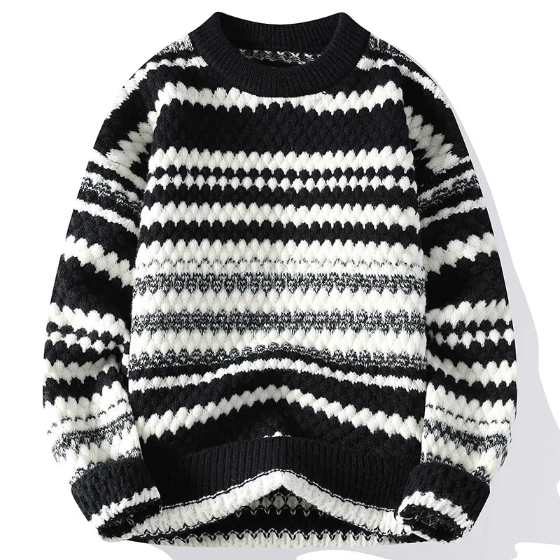 Unisex Retro Zigzag Knit Sweater | Oversized Crewneck in Earth Tones