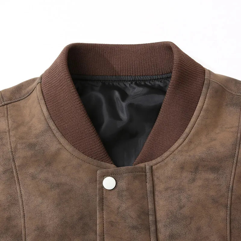 Men’s Suede Bomber Jacket | Zip-Front | Ribbed Hem & Cuffs