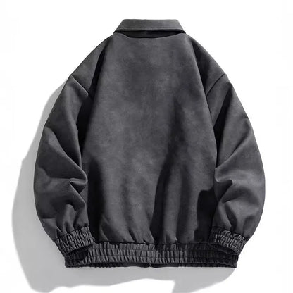 Men’s Faux Suede Zip Jacket | Elastic Hem | Lightweight Streetwear Layer