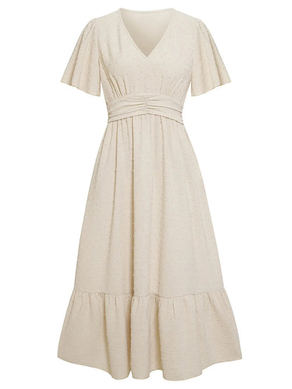 Flutter Sleeve Midi Dress | Ruched Waist & Ruffle Hem | Elegant Summer Dress