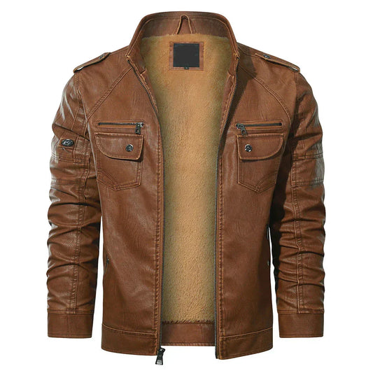 Men’s Faux Leather Moto Jacket | Fleece-Lined Interior | Winter Biker Style