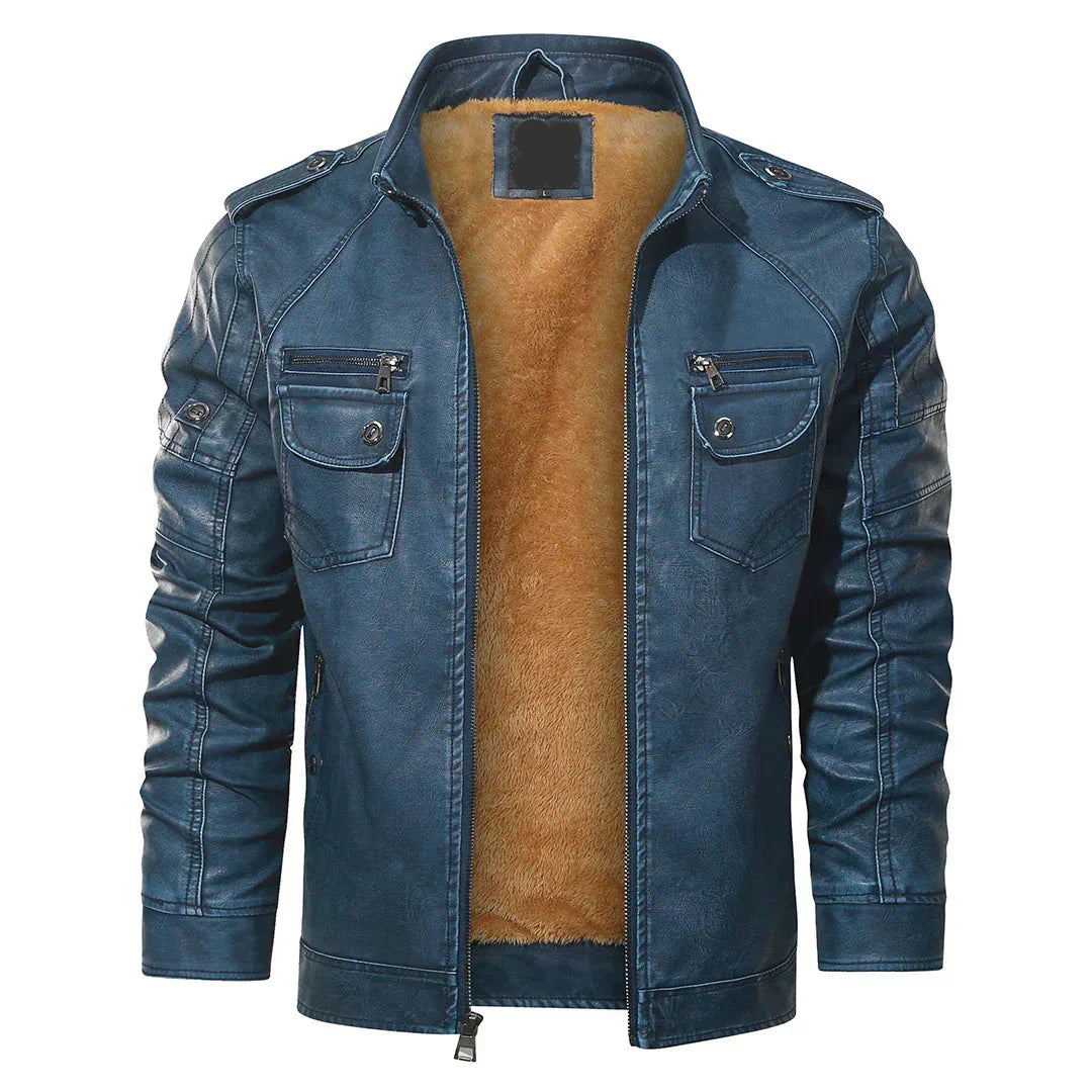 Men’s Faux Leather Moto Jacket | Fleece-Lined Interior | Winter Biker Style