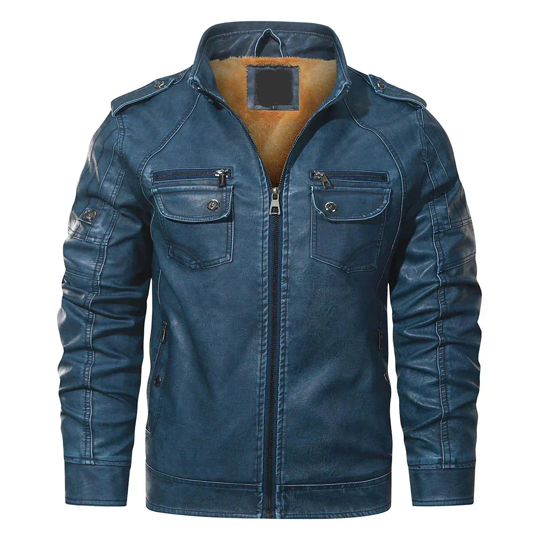 Men’s Faux Leather Moto Jacket | Fleece-Lined Interior | Winter Biker Style