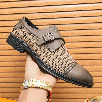 Men’s Monk Strap Dress Shoes | Textured Weave Leather Slip-On Formal Footwear