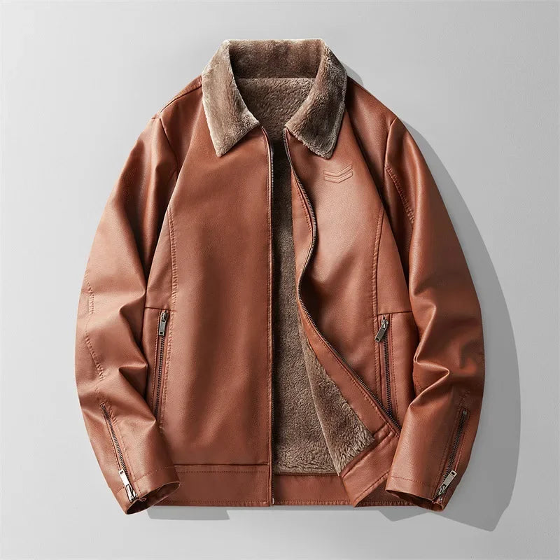 Men’s Faux Leather Aviator Jacket | Sherpa-Lined Winter Moto Style | Warm Casual Outerwear