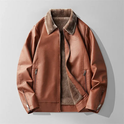 Men’s Faux Leather Aviator Jacket | Sherpa-Lined Winter Moto Style | Warm Casual Outerwear