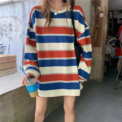 Striped Oversized Sweatshirt | Cotton Blend | Bold and Comfy