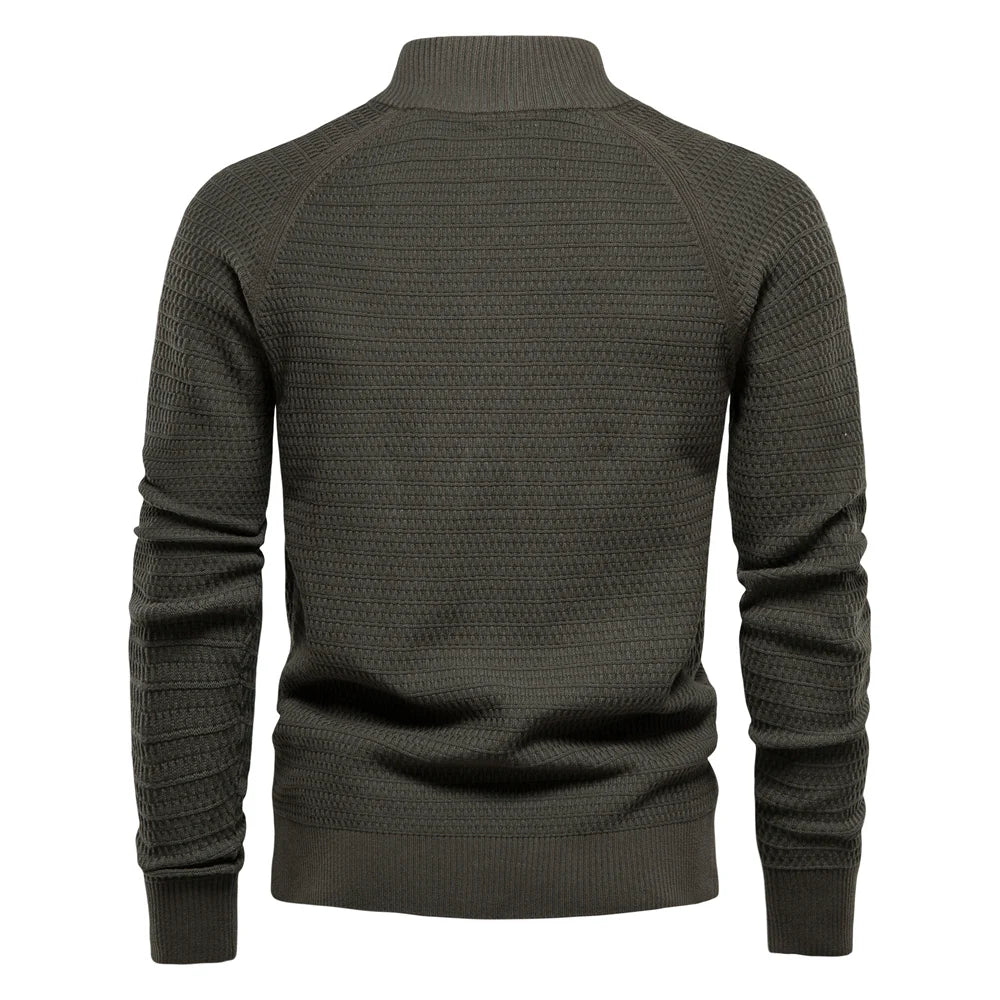 Waffle Knit Button Cardigan | Stand Collar with Chest Pocket Detail