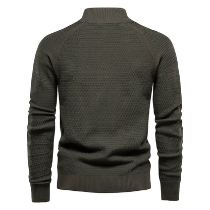 Waffle Knit Button Cardigan | Stand Collar with Chest Pocket Detail