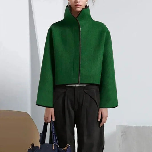 High-Neck Cropped Wool Coat | Minimalist Style | Warm Outerwear | Elegant Fit