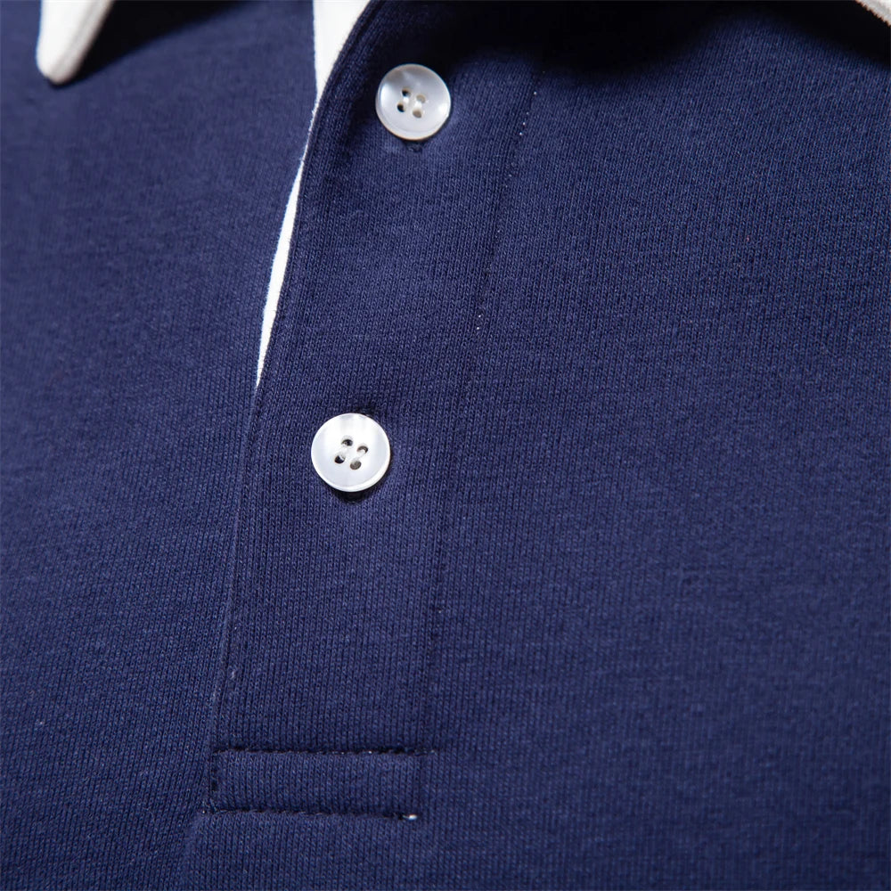Men’s Long Sleeve Polo Sweatshirt | Ribbed Hem Rugby Style | Casual Smart-Collar Pullover