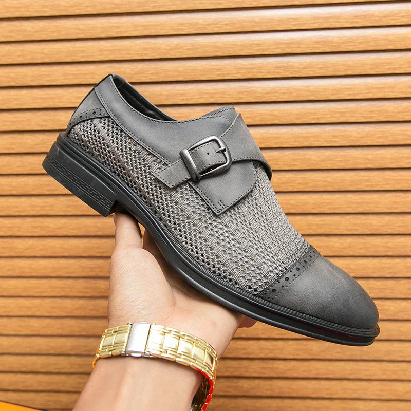 Men’s Monk Strap Dress Shoes | Textured Weave Leather Slip-On Formal Footwear