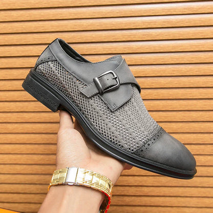 Men’s Monk Strap Dress Shoes | Textured Weave Leather Slip-On Formal Footwear