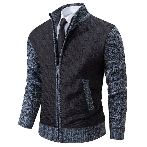 Textured Zip-Up Sweater Jacket | Quilted Front with Knit Sleeves