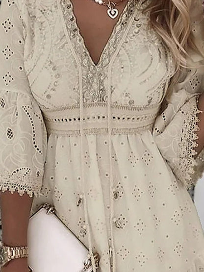 Lace Embroidered Mini Dress | Boho Style | Lightweight Cotton Blend | Romantic Occasion Wear