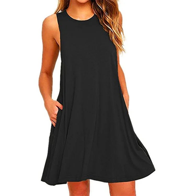 Sleeveless Swing Dress | High Neckline | Relaxed A-Line Silhouette