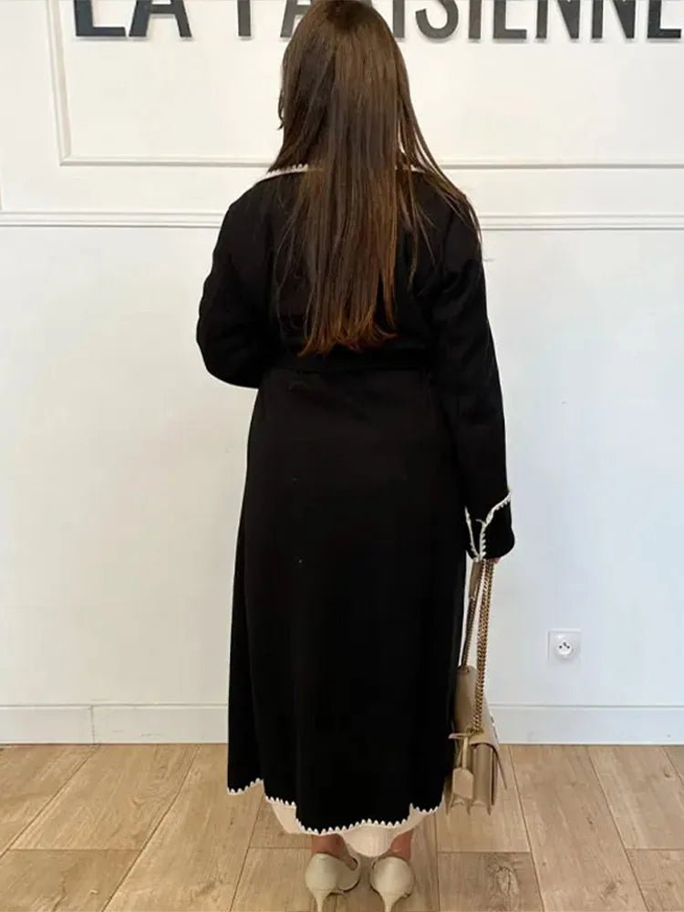 Elegant Longline Coat | Contrasting Trim | Belted Waist | Casual to Formal