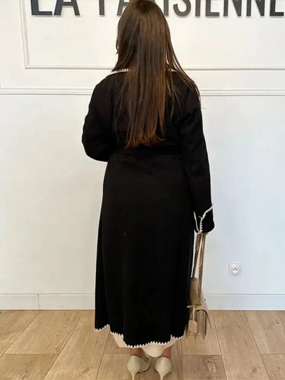 Elegant Longline Coat | Contrasting Trim | Belted Waist | Casual to Formal