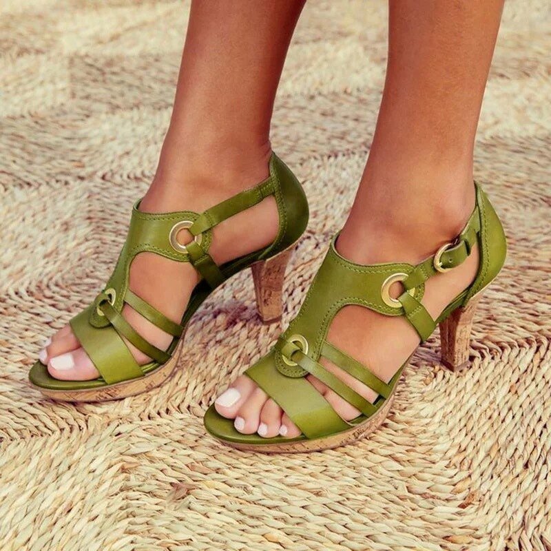 Strappy Heeled Sandals | Gold Ring Detail & Mid Heel | Dressy Summer Footwear
