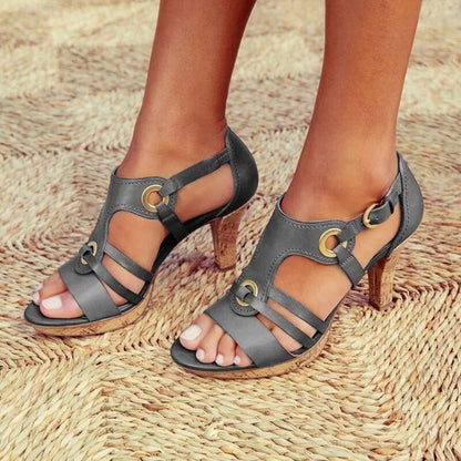 Strappy Heeled Sandals | Gold Ring Detail & Mid Heel | Dressy Summer Footwear