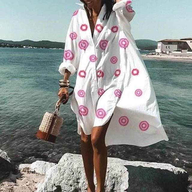 Oversized Button-Up Shirt Dress | Breezy Cotton Blend | Beach Cover-Up Style