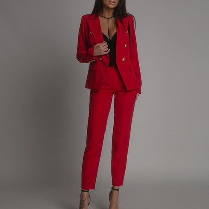 Tailored Blazer & Flared Pant Set | Double-Breasted Jacket | High-Waist Fit