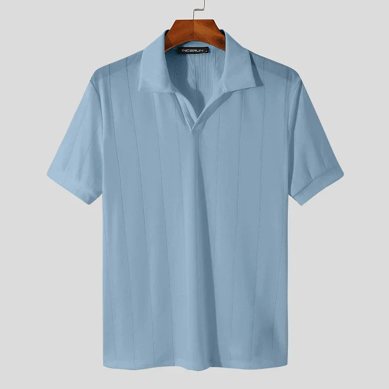 Men’s Ribbed Knit Polo Shirt | Short Sleeve Retro Style | Lightweight Summer Top