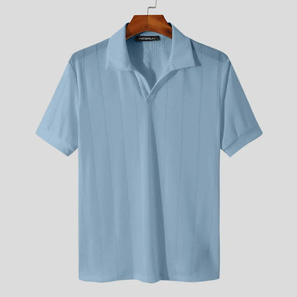 Men’s Ribbed Knit Polo Shirt | Short Sleeve Retro Style | Lightweight Summer Top