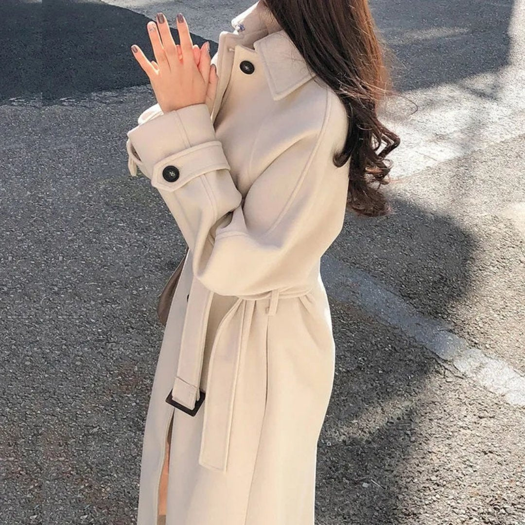 Long Belted Wool-Blend Coat | Double-Breasted Winter Trench | Elegant Cold Weather Outerwear Canada