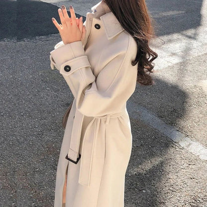 Long Belted Wool-Blend Coat | Double-Breasted Winter Trench | Elegant Cold Weather Outerwear Canada