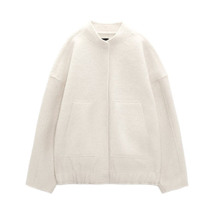 Women's Wool Blend Bomber Jacket | Oversized Fit | Casual Outerwear | Trendy Design