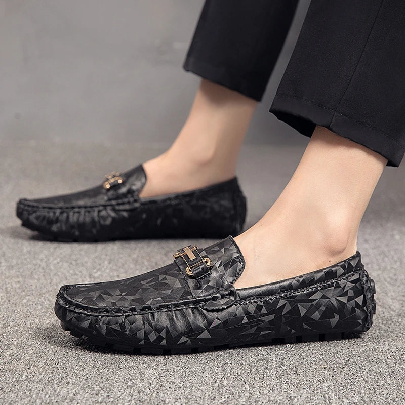 Geometric Leather Loafers | Slip-On Dress Shoe | Textured Finish