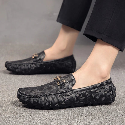 Geometric Leather Loafers | Slip-On Dress Shoe | Textured Finish