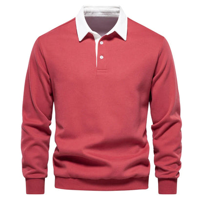 Men’s Long Sleeve Polo Sweatshirt | Ribbed Hem Rugby Style | Casual Smart-Collar Pullover