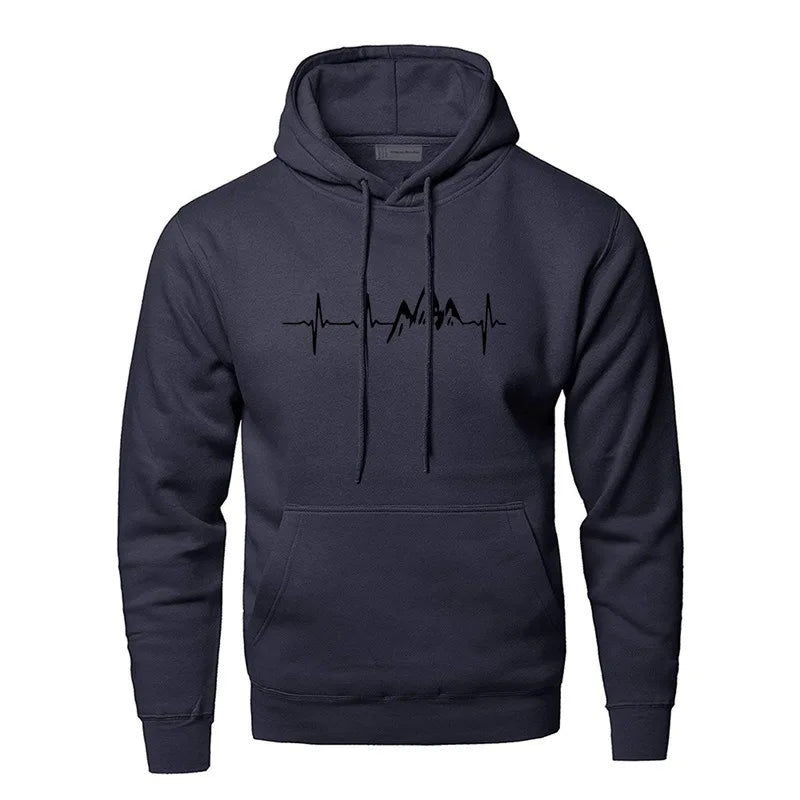 Men's Graphic Hoodie | Mountain Heartbeat Print | Midweight Fleece Pullover