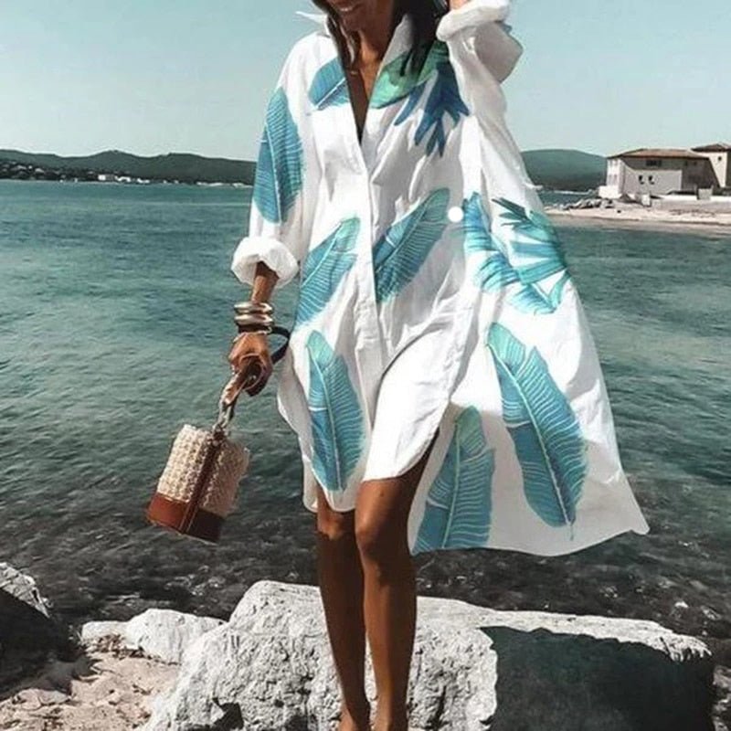 Oversized Button-Up Shirt Dress | Breezy Cotton Blend | Beach Cover-Up Style