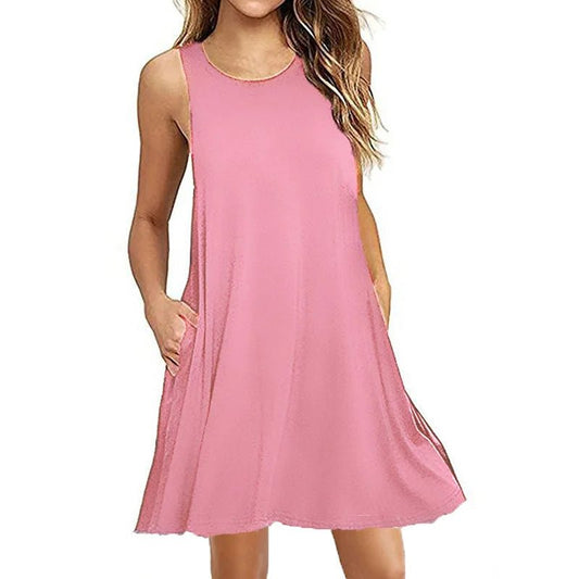 Sleeveless Swing Dress | High Neckline | Relaxed A-Line Silhouette